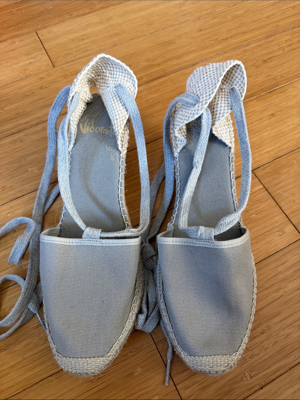 Light Gray Lace-Up Espadrilles with Woven Trim